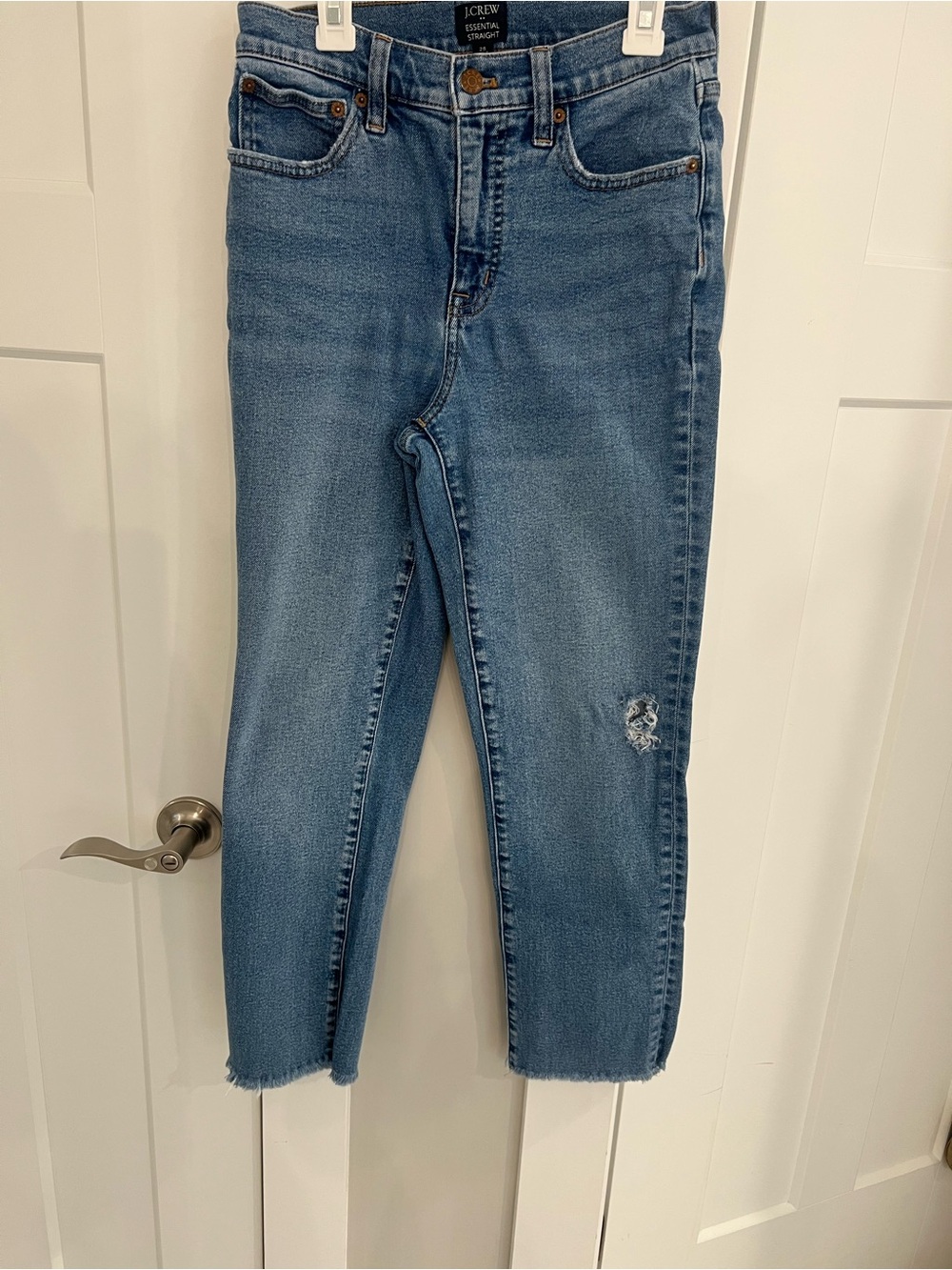 J. Crew Medium Wash High-Rise Cropped Jeans with Raw Hem